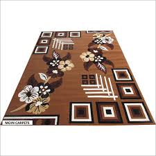 Decorative rug with floral and geometric patterns on a brown background