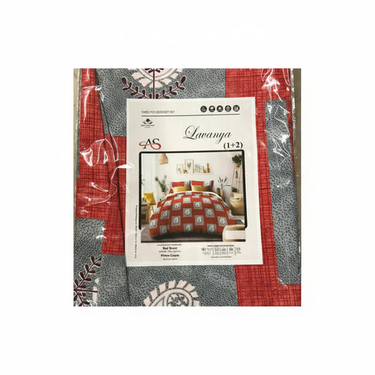 Packaged bedspread set with decorative patterns on a cardboard surface