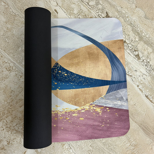Yoga mat with abstract design on a textured surface