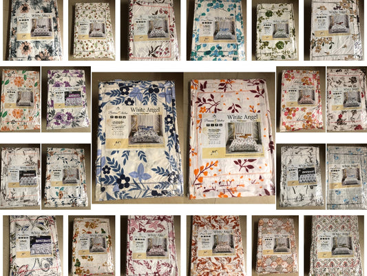 Collage of fabric swatches with various patterns and brand names.
